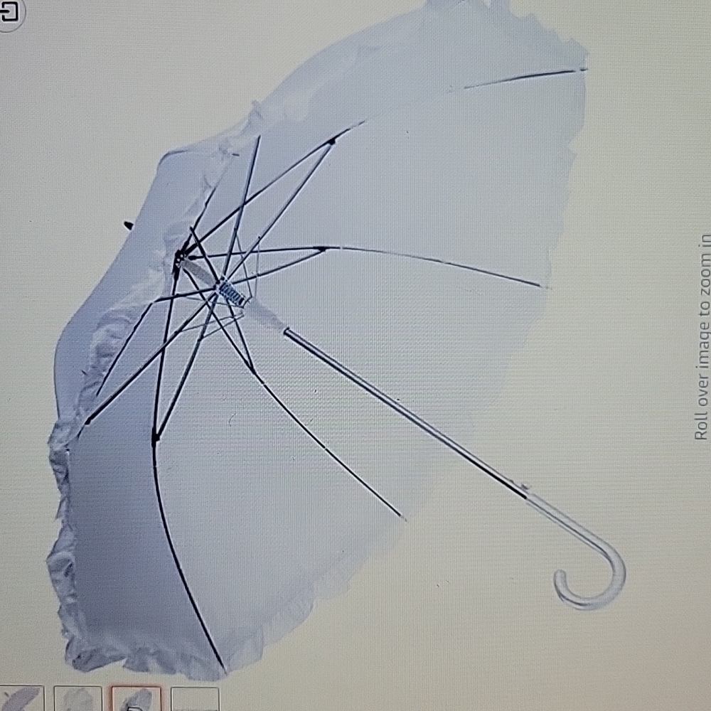 Totes White auto open ruffled stick umbrella special occasion crooked handle NEW - Picture 8 of 11